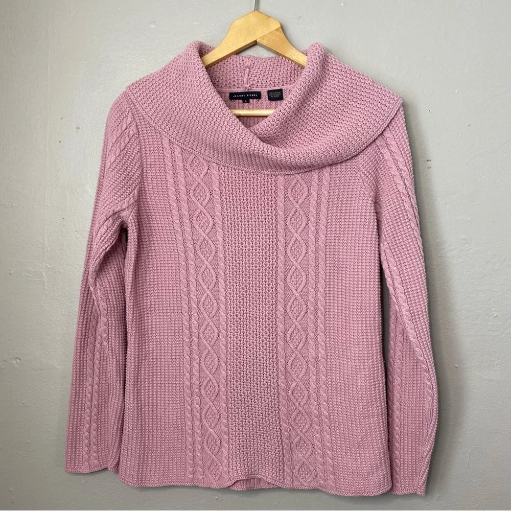 VTG. Jeanne Pierre Mauve Pink Cable Knit Wrap Funnel Cowl Neck Sweater Size L